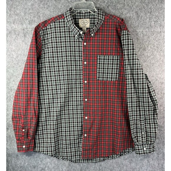ST JOHNS BAY 2XL Color Block Plaid Patchwork Long Sleeve Button Retro - Picture 1 of 8